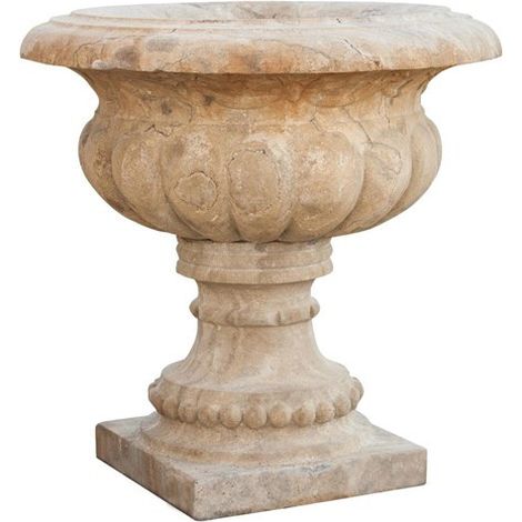 Biscottini – Vase festonné en pierre vieillie 60cm – Résistant au gel – Fait main en argile toscane – Sculpture décorative pour jardin