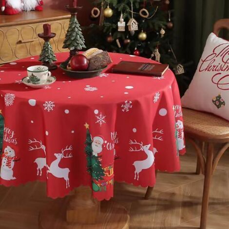 150cm/59inch, Christmas Round Tablecloth, Stain Resistant and Washable, Large Christmas Tablecloth, Winter Decorative Circular Tablecloths for Christmas, Party, Buffet, Holiday Dinner (1/5)