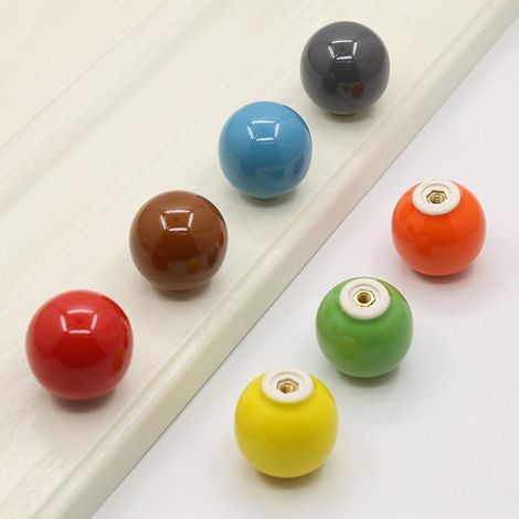 7 poignées de tiroir en céramique colorée - Boutons ronds multicolores pour meubles (armoire, commode, dressing) - Lot de 7 pièces (1/5)