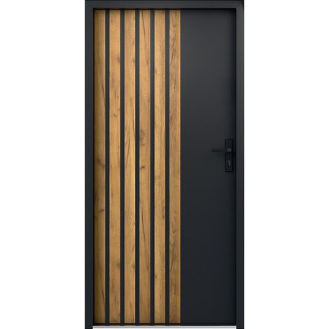 Porta d'ingresso piena in Acciaio H207 x L100 cm antracite con righe effetto rovere - spessore 68 mm - apertura verso sinistra - COBRITA (1/4)