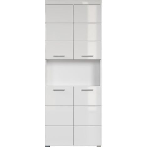 AmandaMandoBea Bad Hochschrank 1 offenes Fach, 4 Türen weiß, weiß Hochglanz. (1/5)