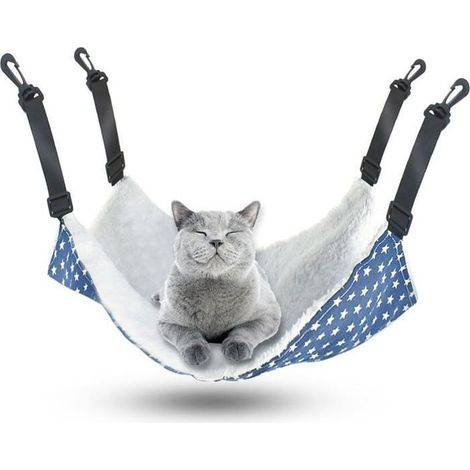 Hamac pour cage pour animaux de compagnie, hamac suspendu réversible pour chat avec sangles réglables et crochets en plastique (1/5)