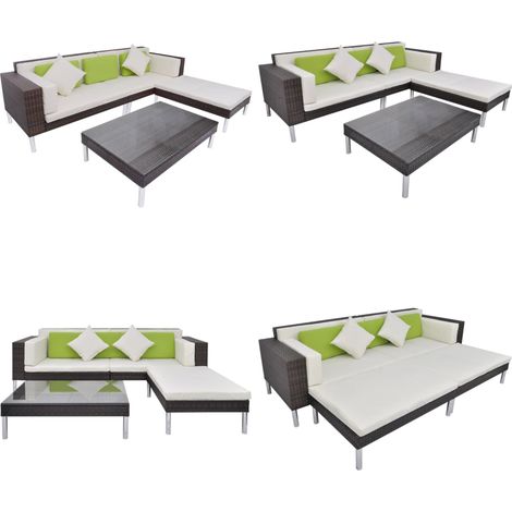 4-tlg. Garten-Lounge-Set mit Auflagen Poly Rattan Braun - Gartenmöbel-Set - Loungemöbel - Rattan Möbel - Outdoor Furniture - Esszimmergruppe - Home & Living