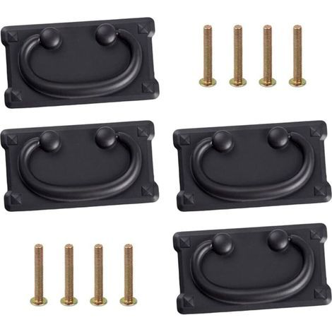 (Noir),Lot de 4 poignées de tiroir vintage antiques avec 8 vis de 25 mm (1/5)