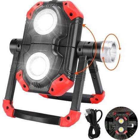 Projecteur LED Rechargeable Extérieur Lampe de Travail Portative et Flexible Rotation à 360° avec Batterie Rechargeable Équipé avec 5 Modes Lanterne pour Camping, Chantier, Garage, Atelier [Classe éne (1/5)