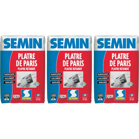 Plâtre de Paris Semin - Moulages, Scellements et Rebouchage - Intérieur - Poudre - Sac de 25 kg (lot de 3) (1/5)