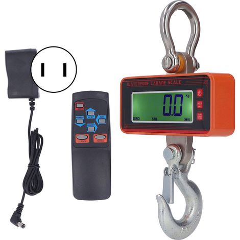 Balance électronique de chantier étanche 1000kg/2000lb, crochet suspendu en alliage d'aluminium orange, afficheur numérique avec prise US 100-240V, peson industriel robuste (1/5)