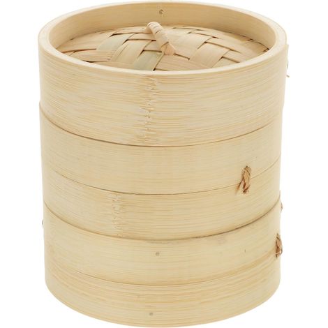 Set de paniers vapeur naturels à deux étages de 13 cm avec couvercle pour raviolis et brioches bao - Cuisine asiatique