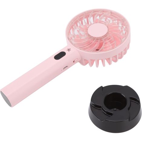 Ventilateur portatif mini à main, souffle puissant, recharge USB, grande pale, design portable avec socle pour voyage et maison, rose (1/5)