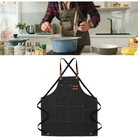 Tablier d'artiste en toile de coton, bretelles amovibles, doux et confortable, poches à double couture, tablier de jardinage noir (1/5)