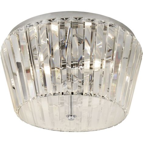 Plafonnier TIARA 3L métal chrome avec cristal Verre rond diamètre 40cm haut 23cm E27 maxi 3x40w (1/4)