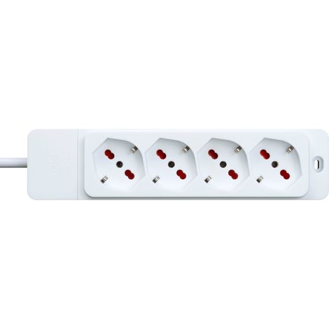 Multipresa con spina 16A piegata a 90°, 4 prese bipasso/schuko 10A/16A, cavo 1,5 metri, bianco, serie Emilia Specialist - Rosi RS8421B