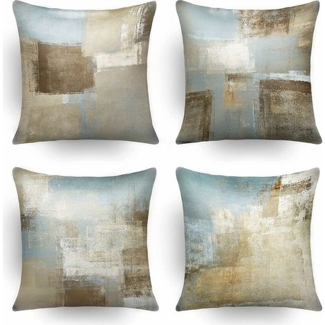 Cushion Covers Abstract Throw Pillows Decorative Throw Pillows Decorative Pillows for Living Room Gray and Blue Art Abstract Art Soft Teal Gray Bedroom Decor 18"x18" Pack of 4 (1/5)