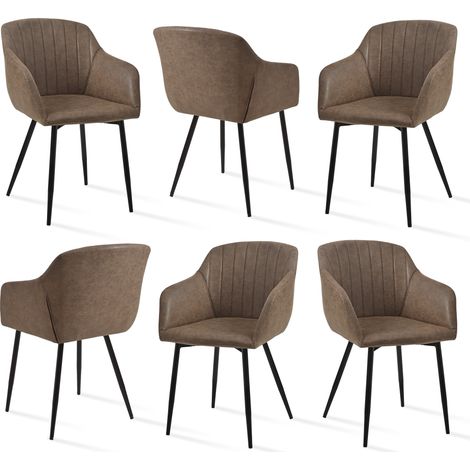 Goeurvant Sillas de comedor minimalistas con asiento ancho y reposabrazos ergonómicos, combinación de confort y elegancia - Juego de 6 - Marrón oscuro