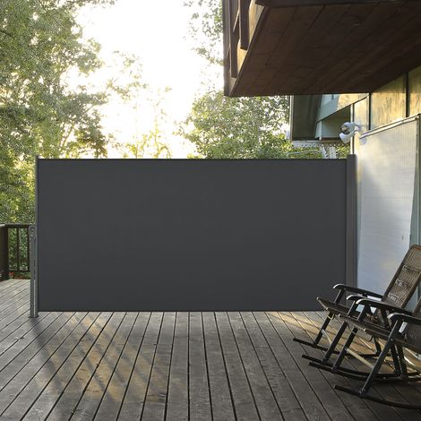 Einziehbare Seitenmarkise 300 x 160 cm, aufrollbar, Sicht- und Sonnenschutz für Balkon und Terrasse, Grau