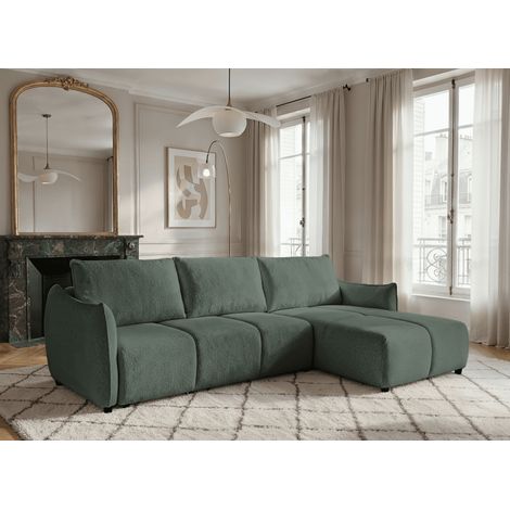 Canapé d'angle convertible et réversible en velours chiné vert (1/5)