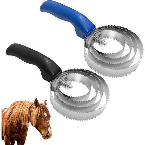 Étrille pour chevaux en acier inoxydable à 4 anneaux réversible brosse de toilettage pour enlever la boue et les poils morts pour vache mouton chien (1/5)
