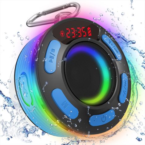 Enceinte Bluetooth portable pour douche IPX7, mini haut-parleur sans fil 5.1 avec ventouse puissante et crochet, radio HD stéréo 360°, micro intégré, 10h d'autonomie (1/4)