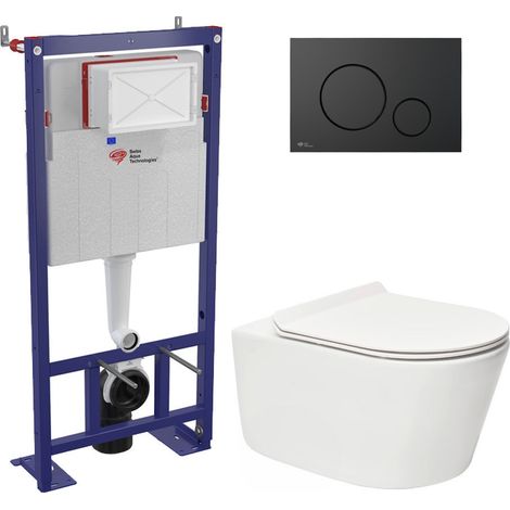 Swiss Aqua Technologies Pack WC bâti-autoportant + WC SAT sans bride fixations invisibles + Abattant softclose + Plaque noir mat (1/5)