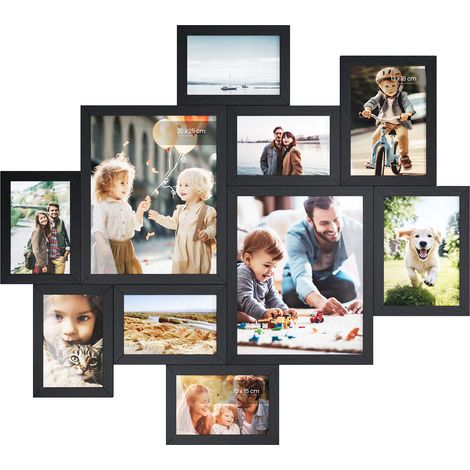 Cadre Photo Mural Pêle-Mêle pour 10 Photos, Tailles Multiples, Montage sans Outils, Noir (1/5)