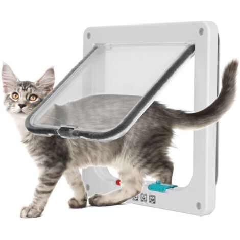Pair - Chatière magnétique 4 voies pour chat et petit chien – Dimensions extérieures 19x20cm – Cadre ABS blanc – Installation facile (1/4)