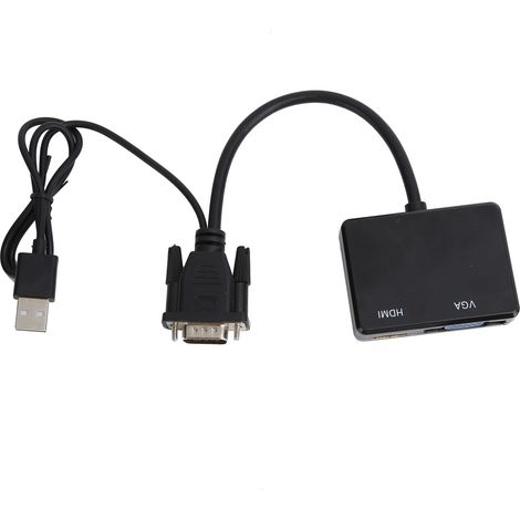 VGA-zu-HDMI-Konverter für zwei Monitore mit Ton- und Stromanschluss – Schwarz (1/5)