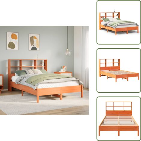 vidaXL Lit bibliothèque sans matelas cire marron 160x200 cm pin massif