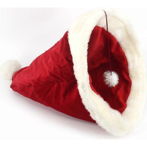 Katzenbett mit Weihnachtsmütze, warmes Hundebett, Katzenhöhle mit abnehmbarem Kissen