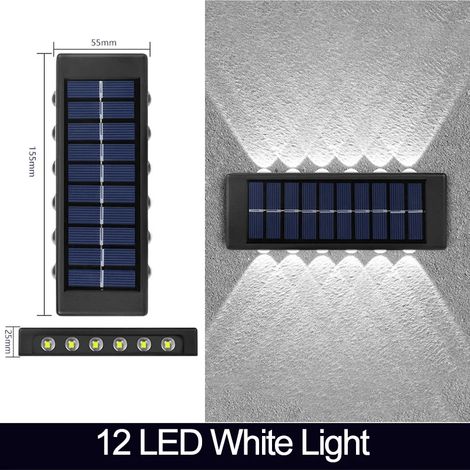 (12 LED blanches) Lampe solaire murale LED étanche pour extérieur, éclairage vers le haut et vers le bas, lampe solaire décorative pour jardin, clôture ou cour, lumière du soleil (1/5)