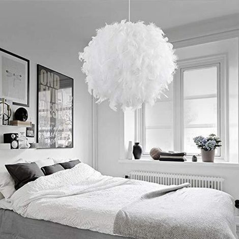 Lustre Suspension 30cm Lustre Plume Blanche Suspension Luminaire pour Chambre (1/4)