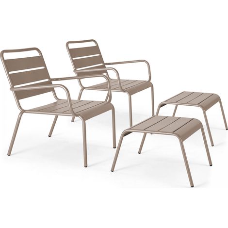 Lot de 2 fauteuils relax avec repose-pieds en métal taupe - Palavas
