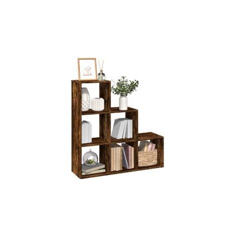 Étagère bibliothèque escalier 3 niveaux Kato 99cm - 6 niches-Marron fumé (1/5)