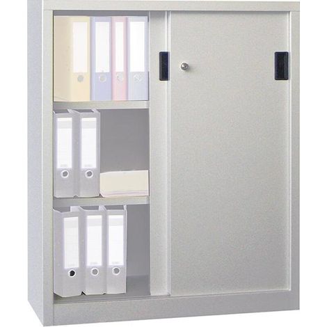 Schiebetürenschrank, Vollblechtüren, 2 verzinkte Böden, ohne Trennwand, BxTxH 1000x500x1200 mm, RAL 7035
