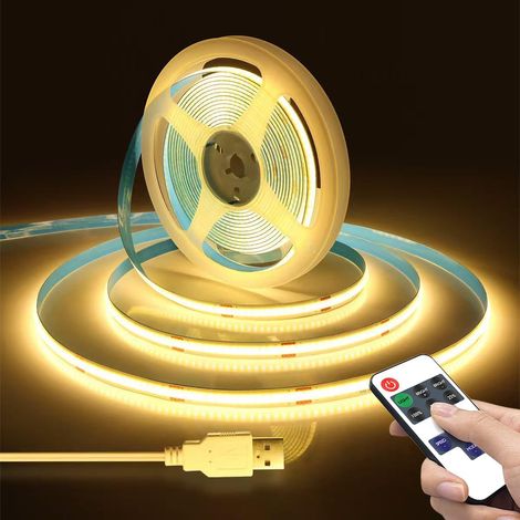 1M Warm White COB LED Strip, 5V USB Dimmable COB LED Strip Light with Remote Control Dimmer for Cabinet Acoustic Panel Lighting (1/5)