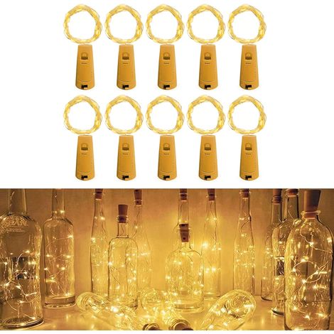LED Bouteille Guirlande,[10 pièces] 2m 20 LED Pour Bouteille, Guirlande Lumineuse Bouteille LED Lampe Bouteille Étanche Fil d'argentFlexible Décoration pour Noël,décoration intérieure et extérieure (1/2)