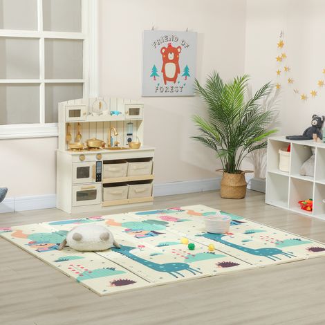 Tappeto per Bambini 0-6 Anni a Tema Animali con Superficie Impermeabile in XPE Multicolore, 196x176x1.5 cm