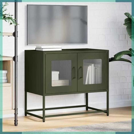 853336 Meuble TV vert olive 68x39x60,5 cm acier laminé à froid (1/5)