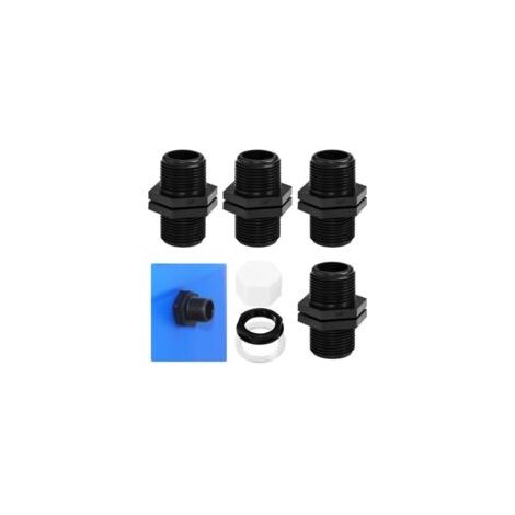 4 PCS Raccords Plein Cuve Eau 25mm Trop Plein Cuve Eau Passe Paroi Cuve Eau Raccords de Cloison avec 4 Écrous, 4 Joints, 4 Bouchons pour Cuve Eau,Tonneau,Citerne (3/4 Pouces) - Crezuo
