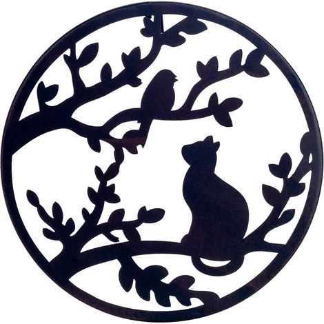 Signes Grimalt Pájaro Pájaro und Katze Adorno Applices Metall Runde schwarze Metallplatte - 30x30x1cm