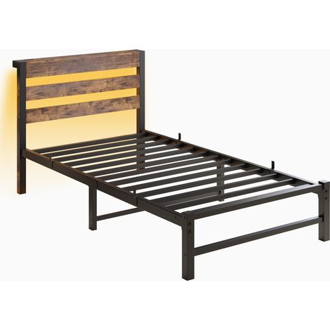 Cama 90x200 cm de metal con LED RGB, USB y almacenamiento, sin colchón (1/5)
