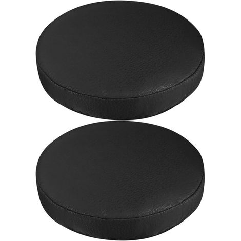Lot de 2 Housses de Siège de Tabouret Rond Noires en Tissu Coton Extensible Bande Élastique, Protection l'usure pour Chaise de Salle à Manger
