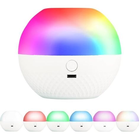 (Blanc et 16 couleurs réglables)Veilleuse Enfant Rechargeable Tactile Lampe de Chevet Led avec Mini Toucher Luminosité Ajustable Tlécommande, Blanc (1/5)
