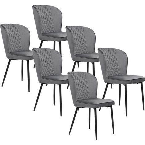 Juego de seis sillas de comedor tapizadas en gris y sillones de terciopelo con respaldo gris y patas de metal negro para el hogar, la habitación de invitados, el dormitorio y la oficina. (1/5)