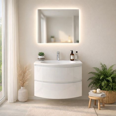Mobile Bagno Sospeso 70Cm Curvo Bianco Lucido Moderno  Los Angeles