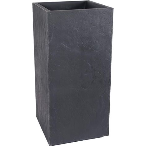 EDA – Bac à fleurs carré haut 40 cm – 31 L – Double paroi pour isolation thermique – Pré-percé avec système de rétention d'eau – Gris anthracite (1/2)