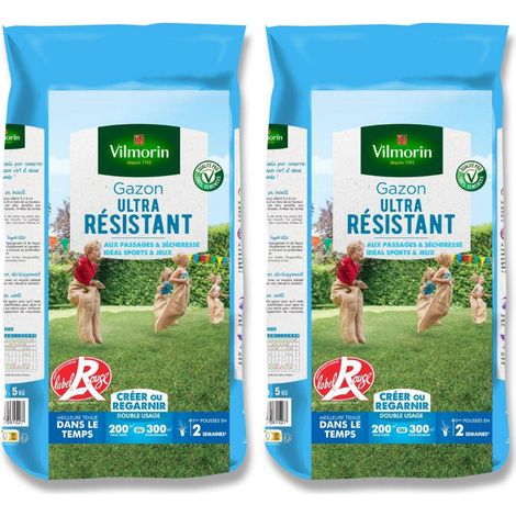 Lot Gazon Ultra-Résistant Vilmorin 2x5kg : La Solution Pro pour une Pelouse à Toute Épreuve (1/2)