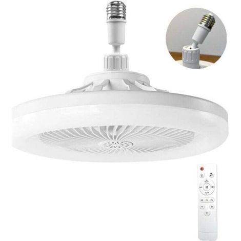 Ventilateur Plafond Avec Lumiere,ventilateur De Plafond Avec Télécommande,ventilateur Silencieux Plafond,E27 plafonnier LED À Intensité Variable,3vitesses,Temporisable (Blanc)