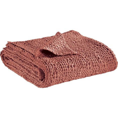 Jeté de Lit et Couvre-Lit en Coton Lavé Nid d'Abeille Rose Blush 240 x 260 cm - PANGIVO (1/3)