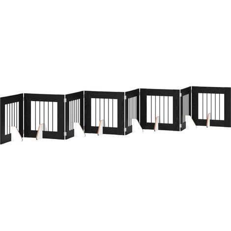 vidaXL Puerta para perros plegable con soportes 8 uds. Roble Negro (1/2)