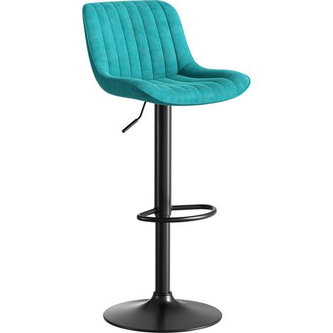 Lot de 4 chaises de bar pivotantes réglables en hauteur en velours bleu (1/5)